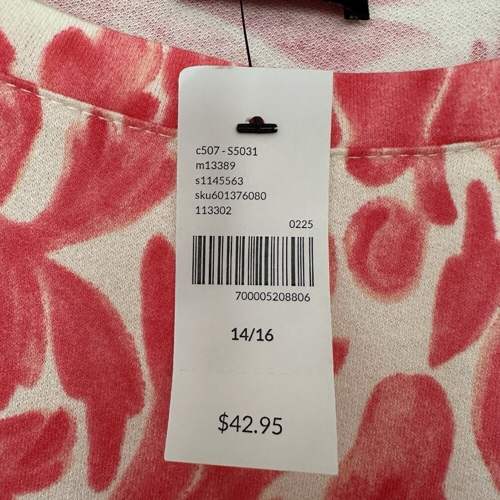 NWT Lane Bryant 14/16 Pink Stretchy Swing Top Boatneck Tee Stretch Floral Leaf - Picture 2 of 8